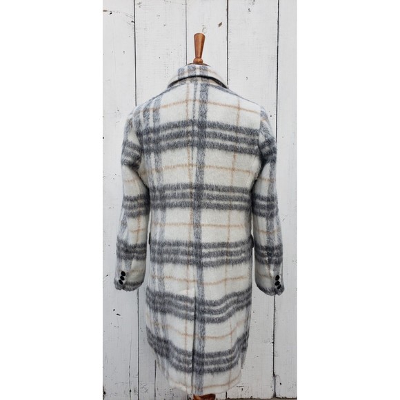 BCBG Maxazria Ivory Grey Plaid Coat Peacoat W Pockets Button Closure Sz XS NEW - Picture 4 of 9